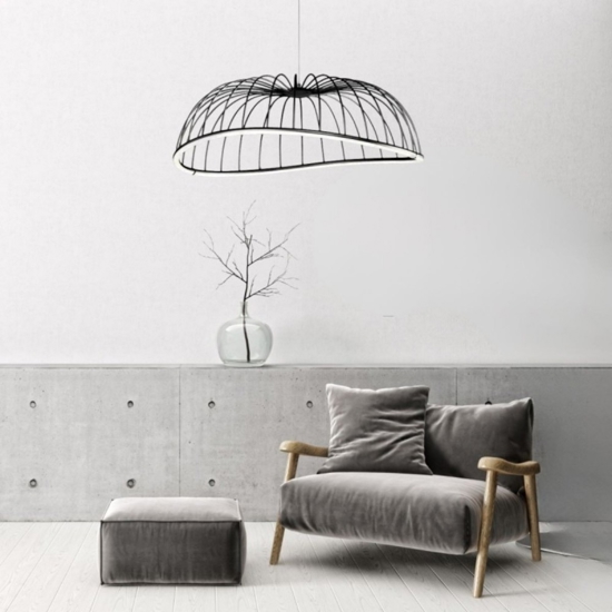 Lampadario cupola led 40w 3000k design moderno nero fp