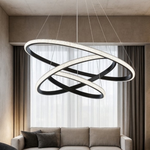 Lampadario design moderno cerchi nero led per salone