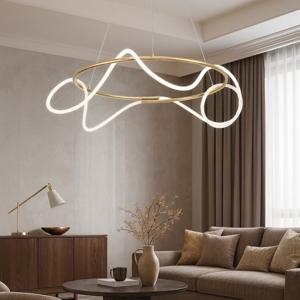 Visualizza i dettagli per Lampadario oro per soggiorno moderno tubo led 43w 3000k Lampadario oro per soggiorno moderno tubo led 43w 3000k
