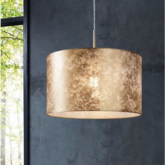 Lampadario cilindro tessuto foglia oro viserbella eglo