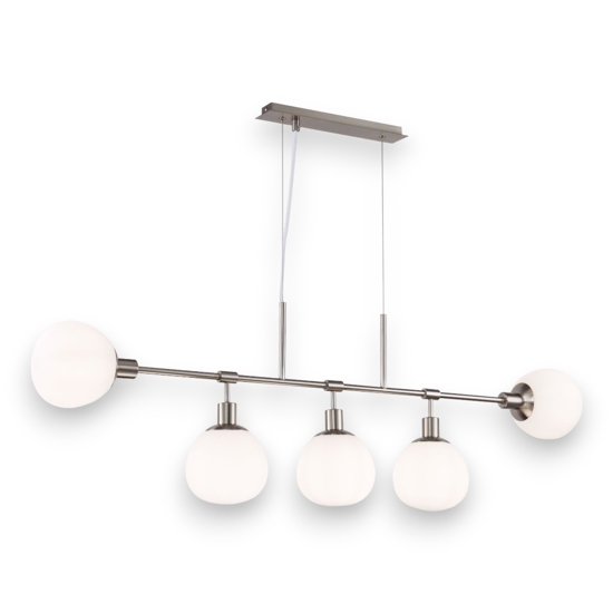Lampadario erich design moderno nichel sfere vetro bianco per soggiorno maytoni