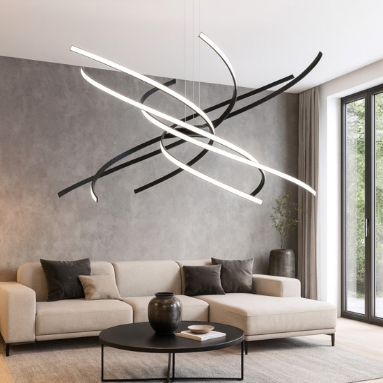 Tornado top light lampadario moderno 69w 3000k nero per soggiorno