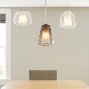 Visualizza i dettagli per Lampadario moderno 3 vetri bianchi fume Lampadario moderno 3 vetri bianchi fume