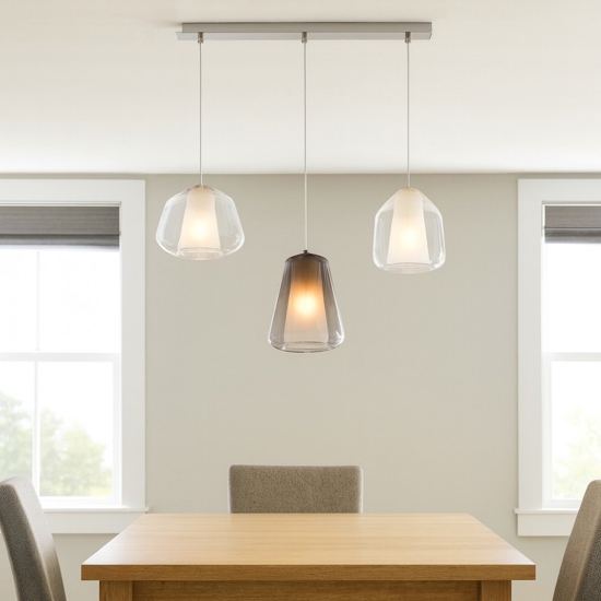 Lampadario moderno 3 vetri bianchi fume