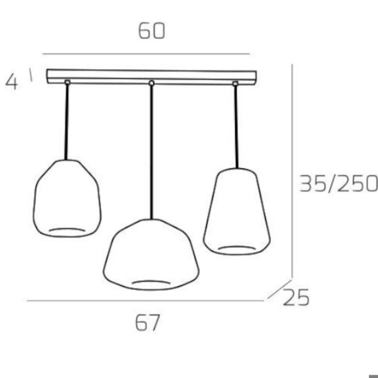 Lampadario moderno 3 vetri bianchi fume