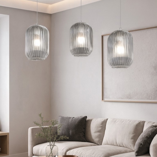 Lampadario con decentramento vetri fume per soggiorno
