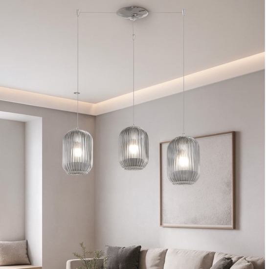 Lampadario con decentramento vetri fume per soggiorno
