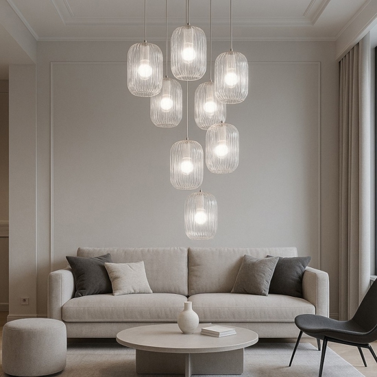 Lampadario con vetro trasparent toplight tender oro per salone
