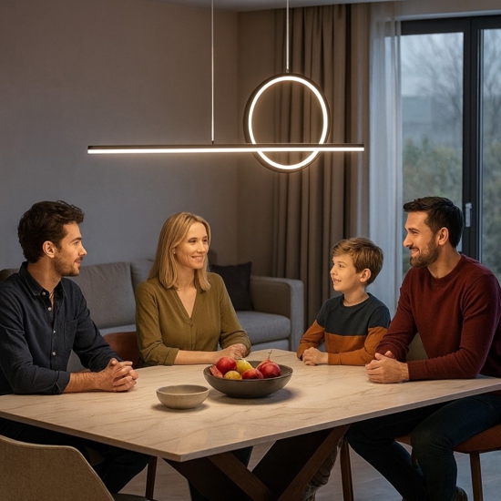 Lampadario led 30w 3000k nero moderno per soggiorno