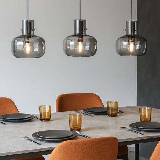 Lampadario 3 luci da soggiorno vetri fume