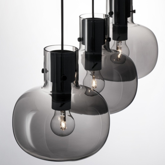 Lampadario 3 luci da soggiorno vetri fume