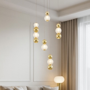 Visualizza i dettagli per Lampadario elegante per soggiorno contemporaneo sfere oro Lampadario elegante per soggiorno contemporaneo sfere oro