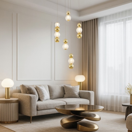 Lampadario elegante per soggiorno contemporaneo sfere oro