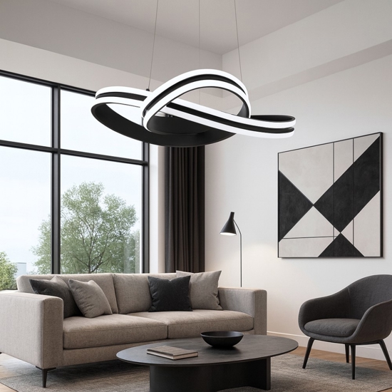 Lampadario nero moderno per soggiorno intreccio led 36w 3000k eglo corredera