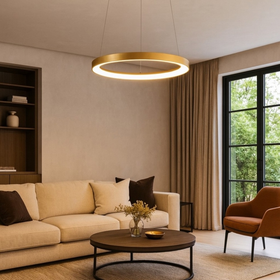 Krizia sp oro gea luce lampadario led 38w 3000k cerchio moderno