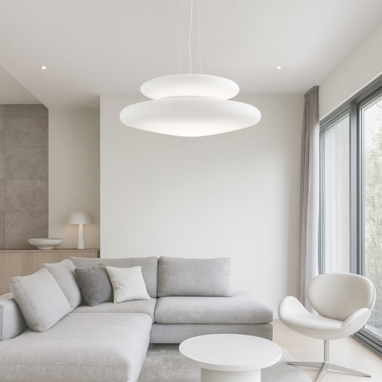 Lampadario moderno so pagoda ondaluce 60cm doppio vetro bianco per soggiorno