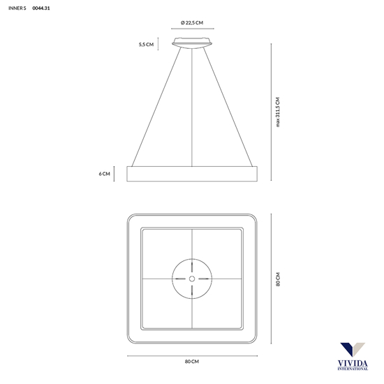 Lampadario 80 moderno led 80w 3000k quadrato inner s vivida