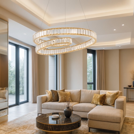 Lampadario design led di cristallo oro stile contemporaneo