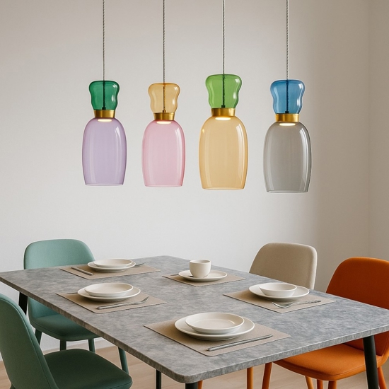 Lampadario per soggiorno 4 vetri multicolore led 32w 3000k