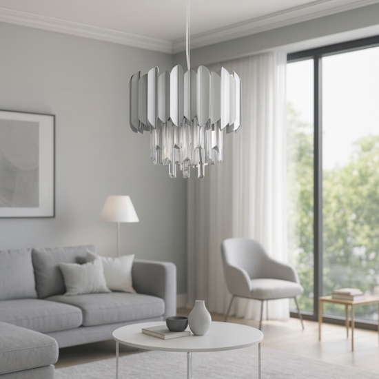 Lampadario per soggiorno cromo con cristalli elegante