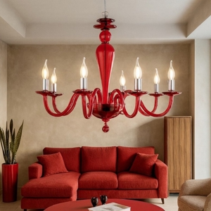 Ondaluce paganin lampadario sei luci vetro rubino