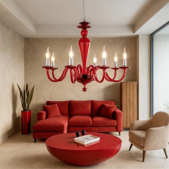 Ondaluce paganin lampadario sei luci vetro rubino
