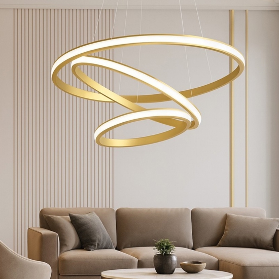 Gea luce iole s3 oro lampadario led tre cerchi