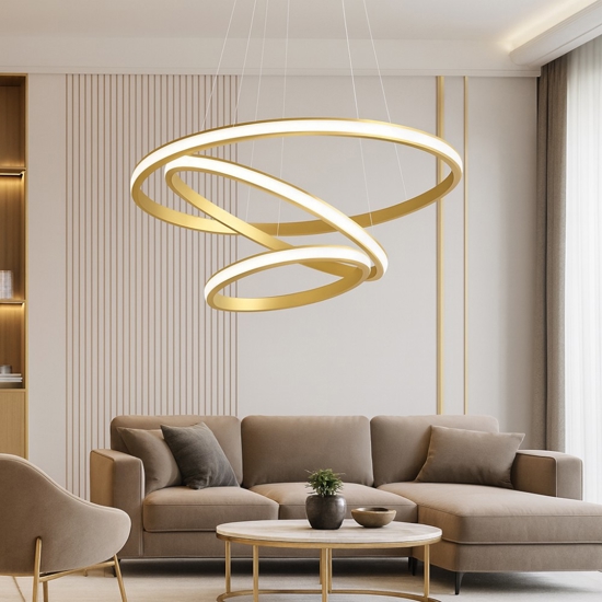Gea luce iole s3 oro lampadario led tre cerchi