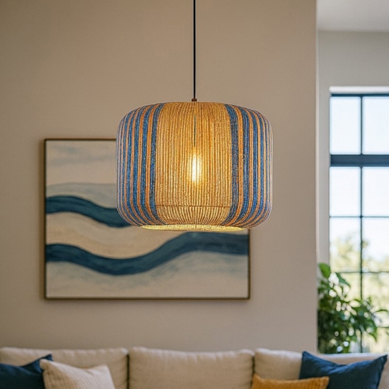 Lampadario per soggiorno corda naturale intrecciata