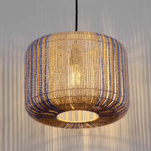 Lampadario in rattan e corda naturale intrecciata