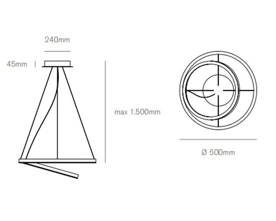 Hurricane vivida lampadario moderno led 60w 3000k dimmerabile