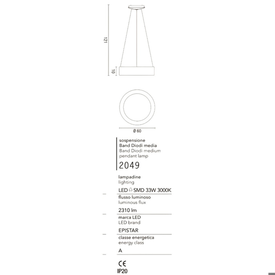 Affralux band diodi lampadario 60cm cerchio bianco led 3200k