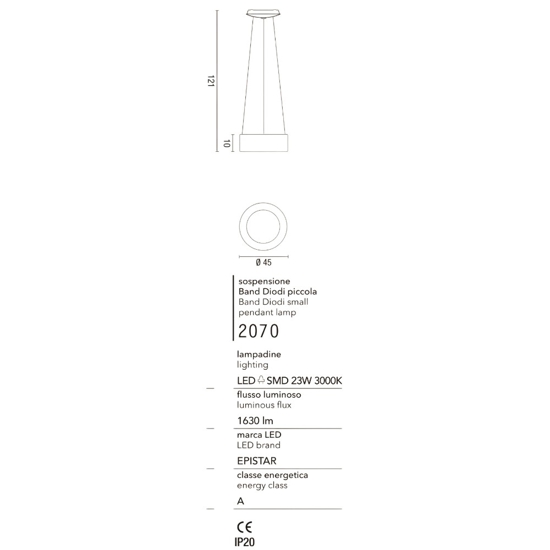 Affralux band diodi 45cm lampadario led 25w 3000k bianco moderno