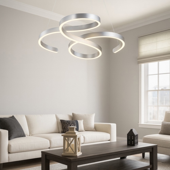 Lampadario led 52w 3000k moderno grigio dimmerabile per soggiorno