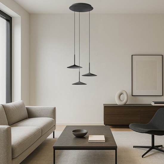 Linea light poe nero lampadario moderno led 19w 3000k