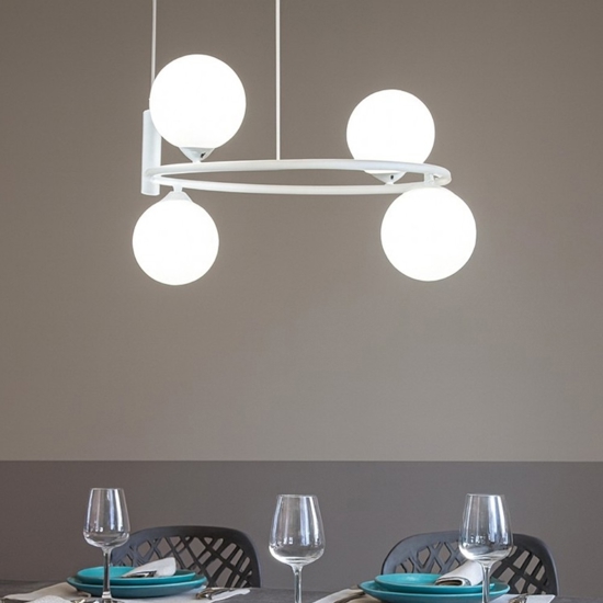 Maytoni lampadario circolare moderno ring per soggiorno bianco 4 sfere di vetro