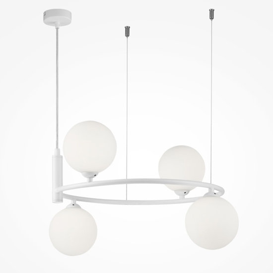 Maytoni lampadario circolare moderno ring per soggiorno bianco 4 sfere di vetro