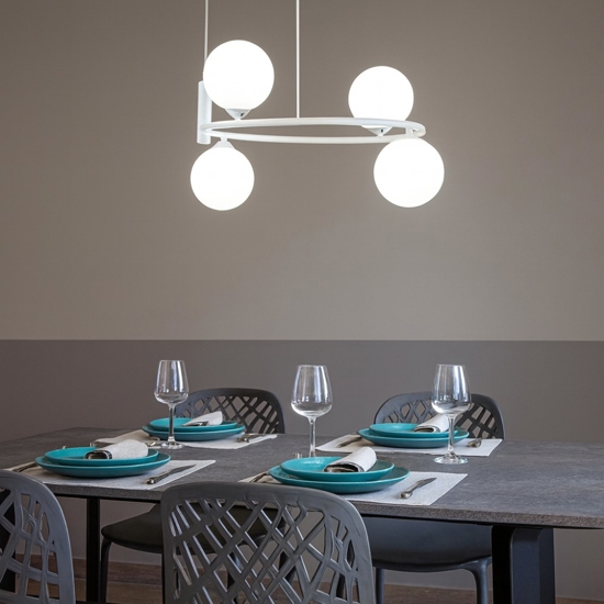 Maytoni lampadario circolare moderno ring per soggiorno bianco 4 sfere di vetro