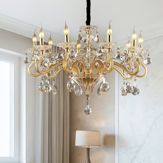 Lampadario di cristallo negresco sp10 ideal lux trasparente e oro