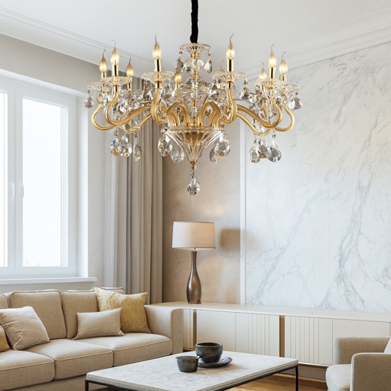 Lampadario di cristallo negresco sp10 ideal lux trasparente e oro