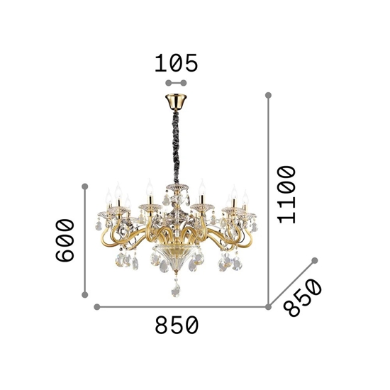 Lampadario di cristallo negresco sp10 ideal lux trasparente e oro
