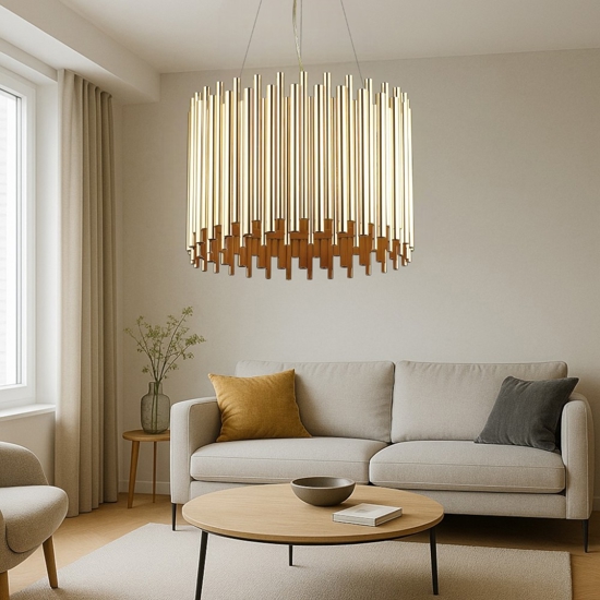 Pan sp5 ideal lux lampadario per salotto moderno cilindro bacchette oro