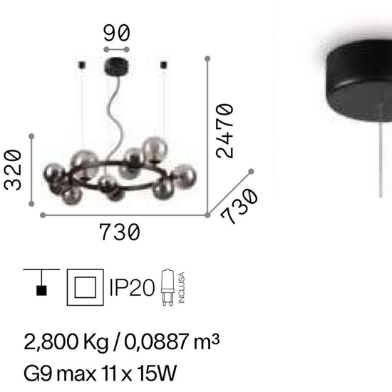 Perlage sp11 ideal lux lampadario nero per soggiorno moderno