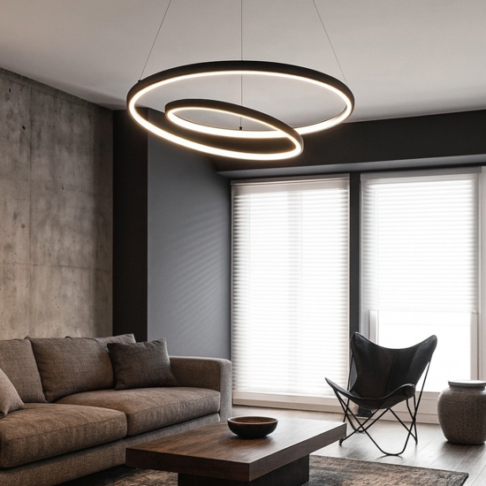 Lampadario oz sp d08 nero dali push ideal lux led 55w 3000k dimmerabile