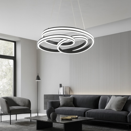 Lampadario led 60w dimmerabile nero per soggiorno moderno