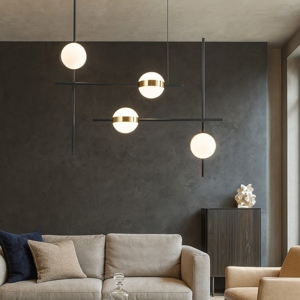 Lampadario nero oro per soggiorno moderno