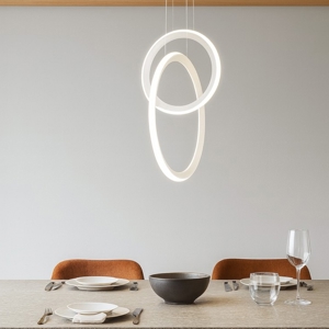 Lampadario moderno bianco led 48w 3000k design cerchi