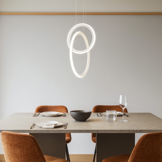 Lampadario moderno bianco led 48w 3000k design cerchi