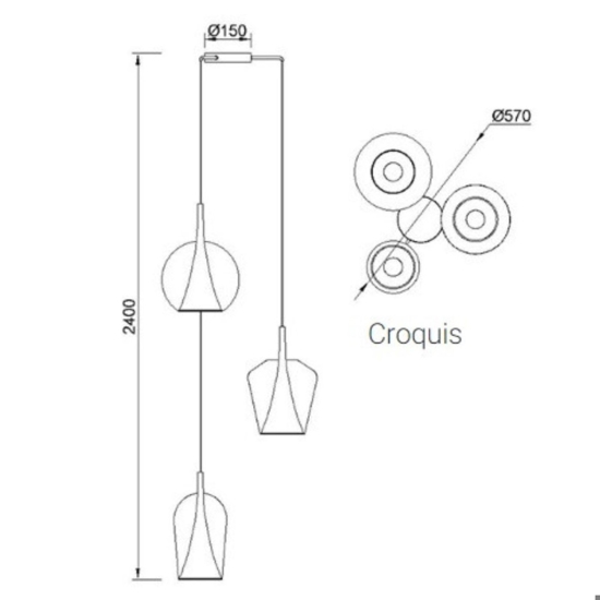 Lampadario 3 luci vetri multicolor per soggiorno