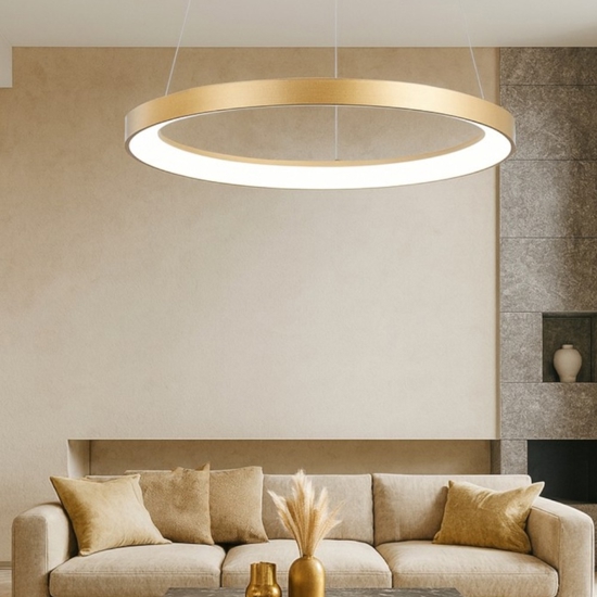Lampadario krizia sm oro gea luce cerchio led 50w 3000k moderno